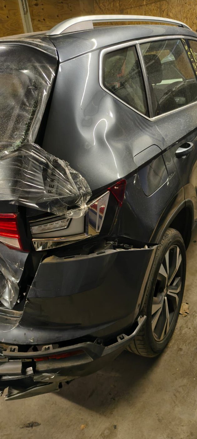 Accident damaged rear end of a car ready for repair in Stoke-on-Trent